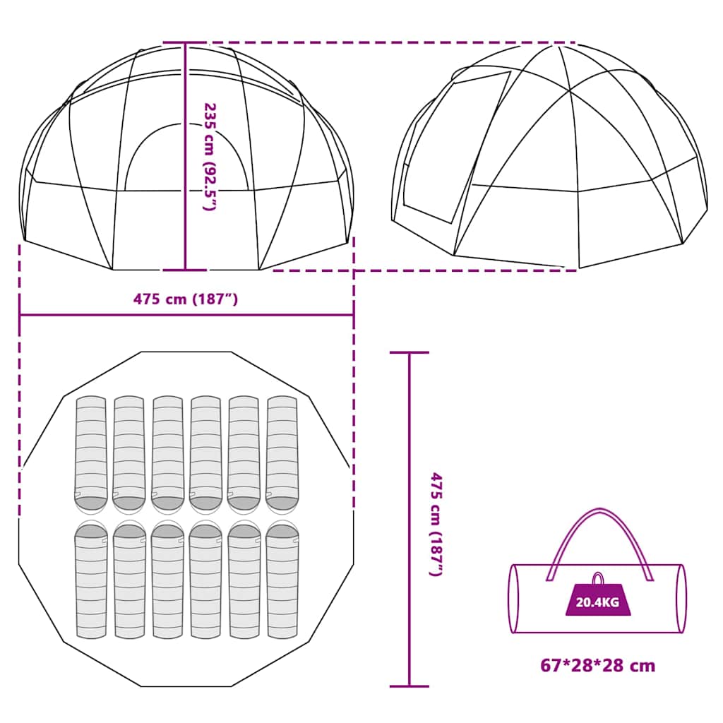 Dome Telt med tag med opbevaring Grøn 475 x 475 x 235 cm taft