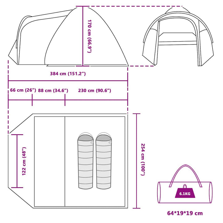 Dome Telt Kuppel med tag med opbevaring Blå 384 x 254 x 170 cm