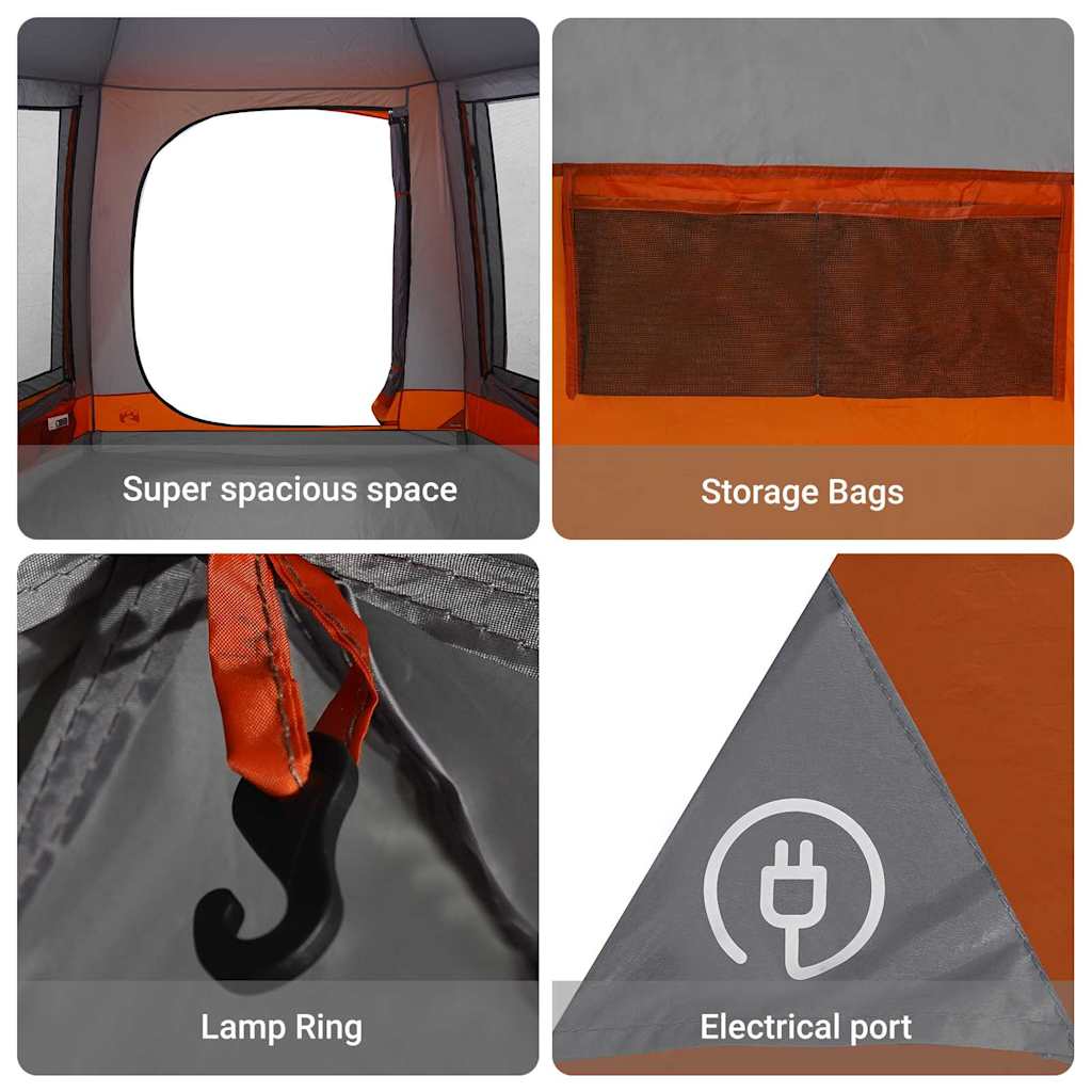 Camping telt Hytte Grå og orange 420 x 420 x 227 cm Polyester