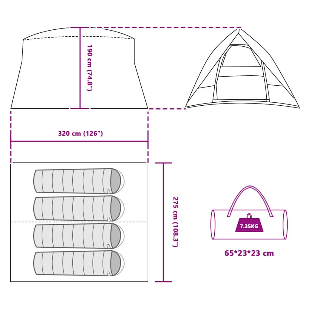 Camping telt med tag Grøn 320 x 275 x 190 cm taft
