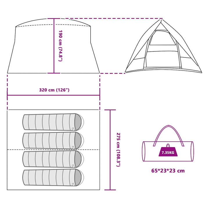Camping telt med tag Grå og orange 320 x 275 x 190 cm taft