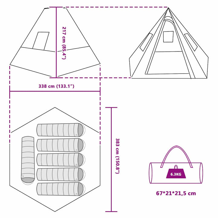 Tipi telt med tag med opbevaring Blå 383 x 338 x 217 cm taft
