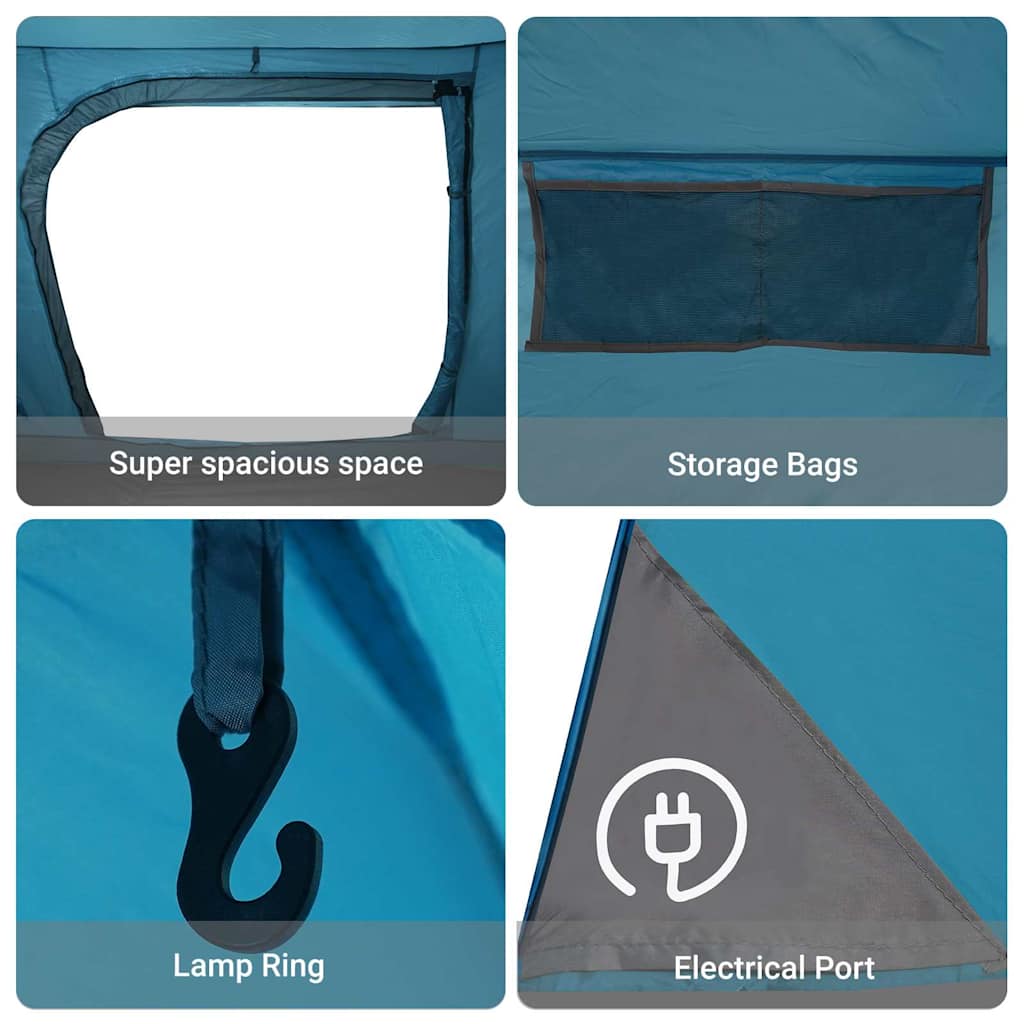 Camping telt med tag med opbevaring Blå 223 x 163 x 130 cm taft
