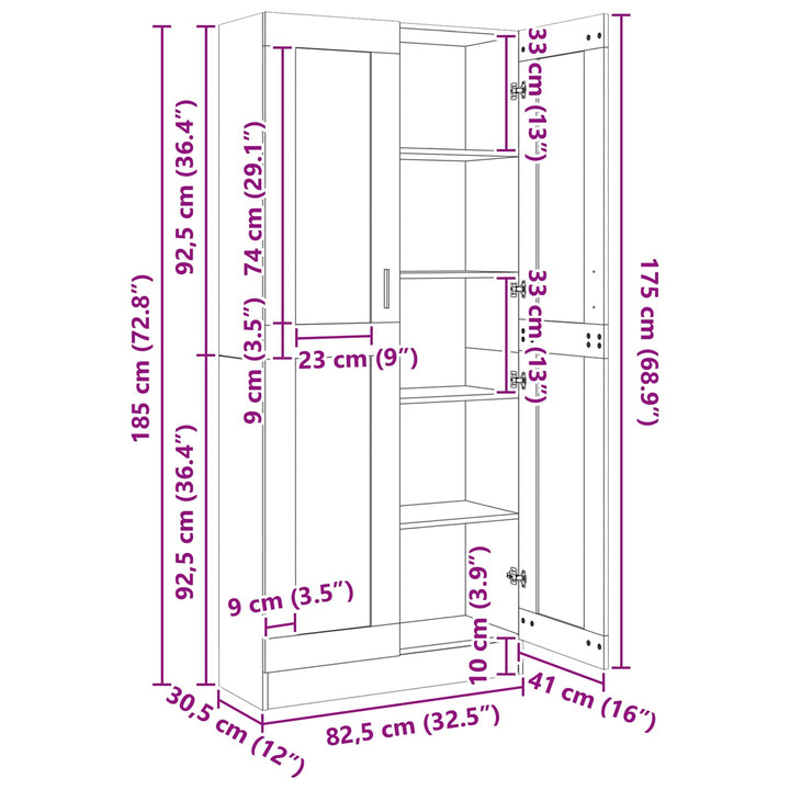 Bogskab Sort eg 82,5 x 30,5 x 185 cm Konstrueret træ