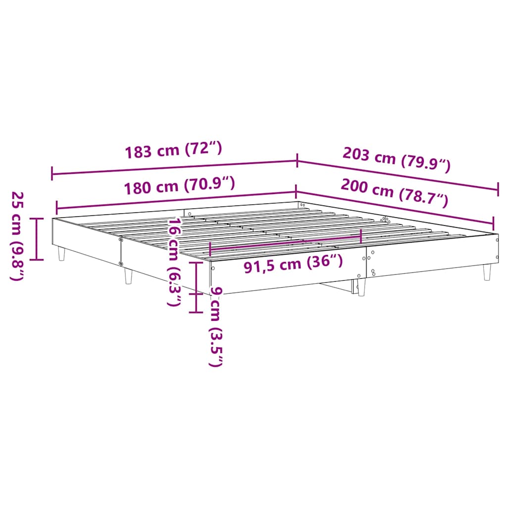 Sengestel Sort eg 203 x 183 x 25 cm Konstrueret træ