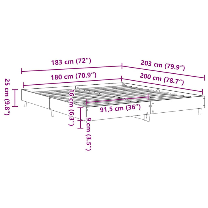 Sengestel Sort eg 203 x 183 x 25 cm Konstrueret træ