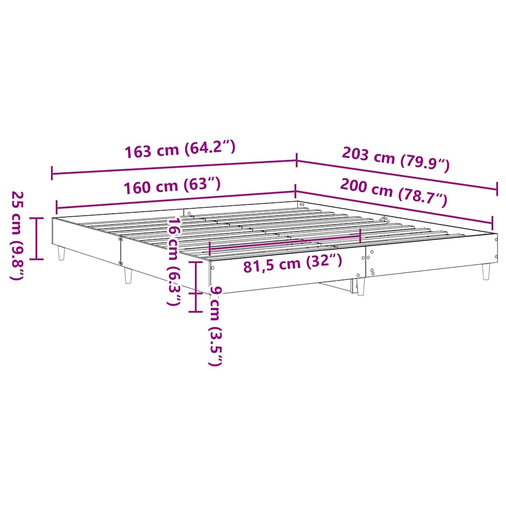 Sengestel Sort eg 203 x 163 x 25 cm Konstrueret træ