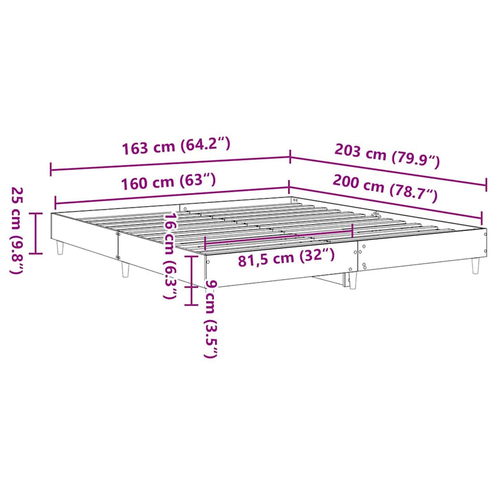 Sengestel Sort eg 203 x 163 x 25 cm Konstrueret træ