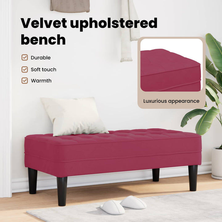 bænk med pude Vinrød 113 x 57 x 39 cm Fløjl