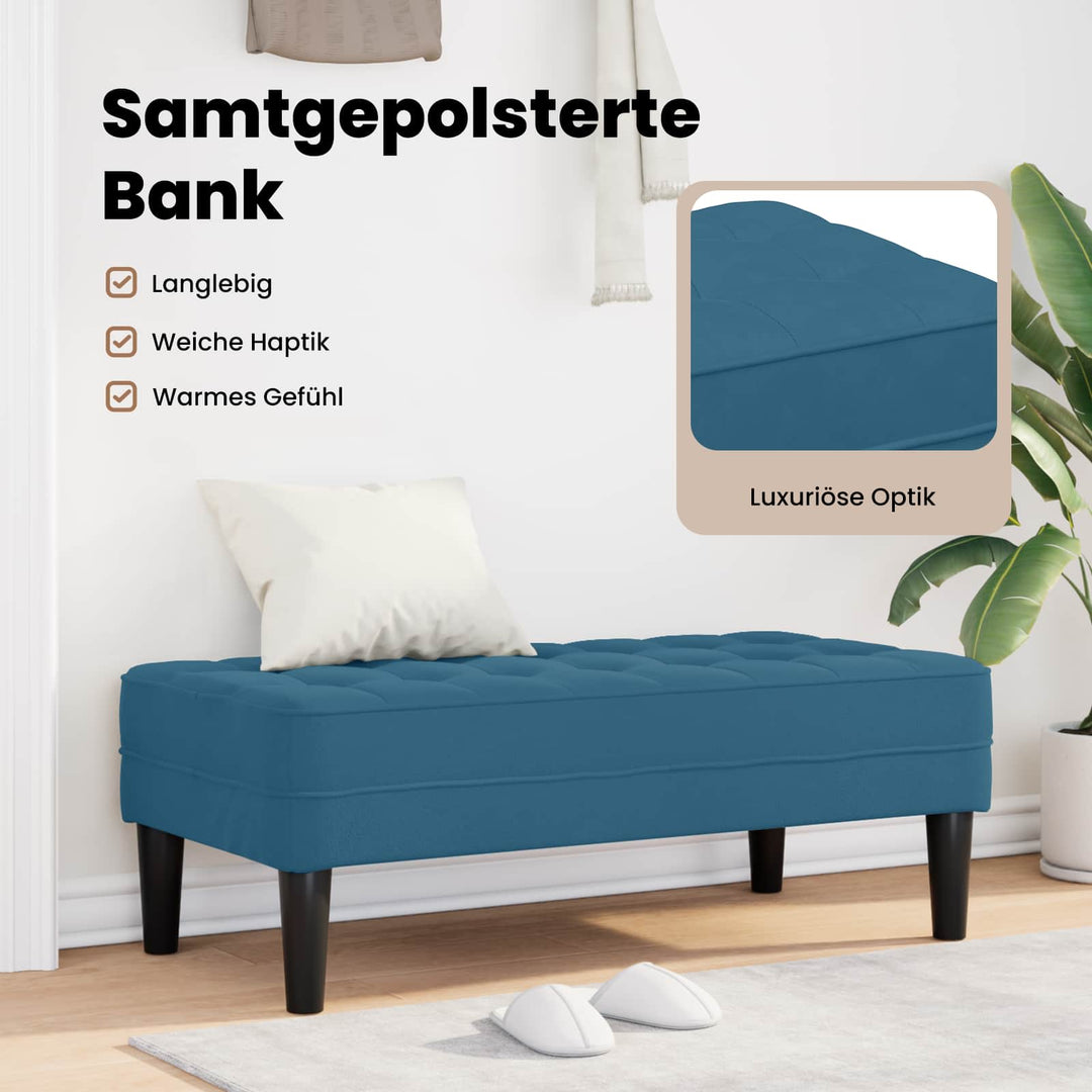 bænk med pude Blå 113 x 57 x 39 cm Fløjl
