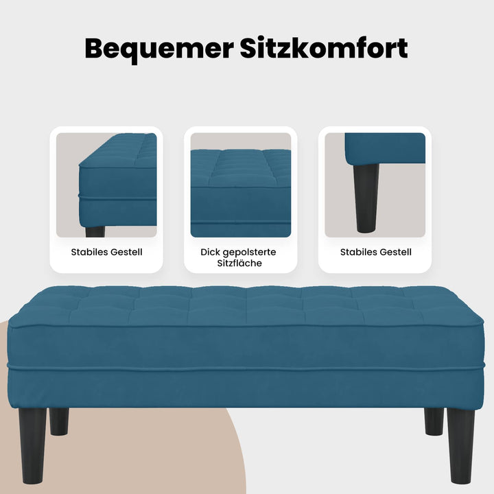 bænk med pude Blå 113 x 57 x 39 cm Fløjl