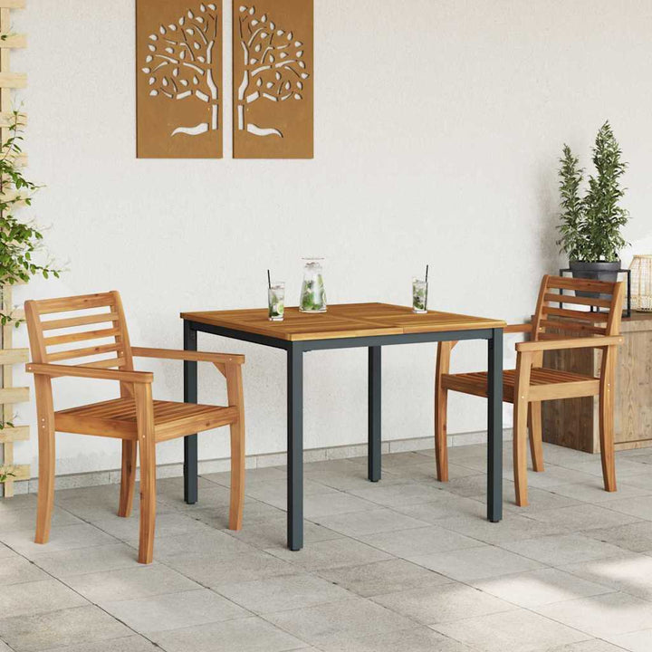Udendørs Bord Naturlig og sort 90 x 90 x 75 cm