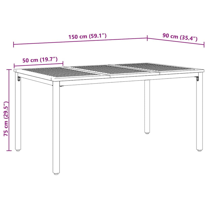 Udendørs Bord Naturlig og sort 150 x 90 x 75 cm