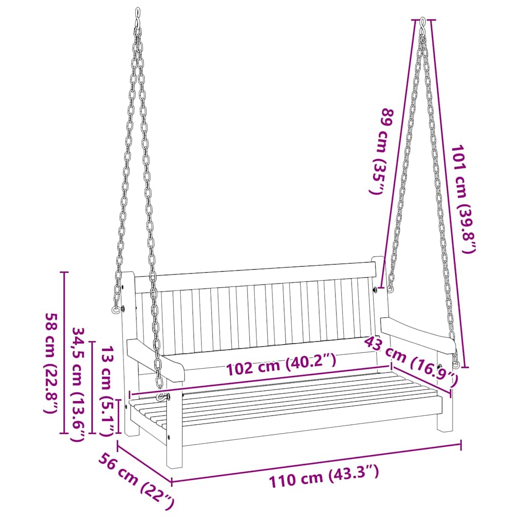 Gyng Bænk Brun 110 x 56 x 58,5 cm Massivt Akacietræ
