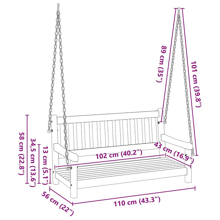Gyng Bænk Brun 110 x 56 x 58,5 cm Massivt Akacietræ