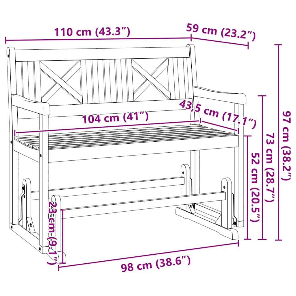 Gyngesofa Brun 110 x 59 x 97 cm Massivt Akacietræ