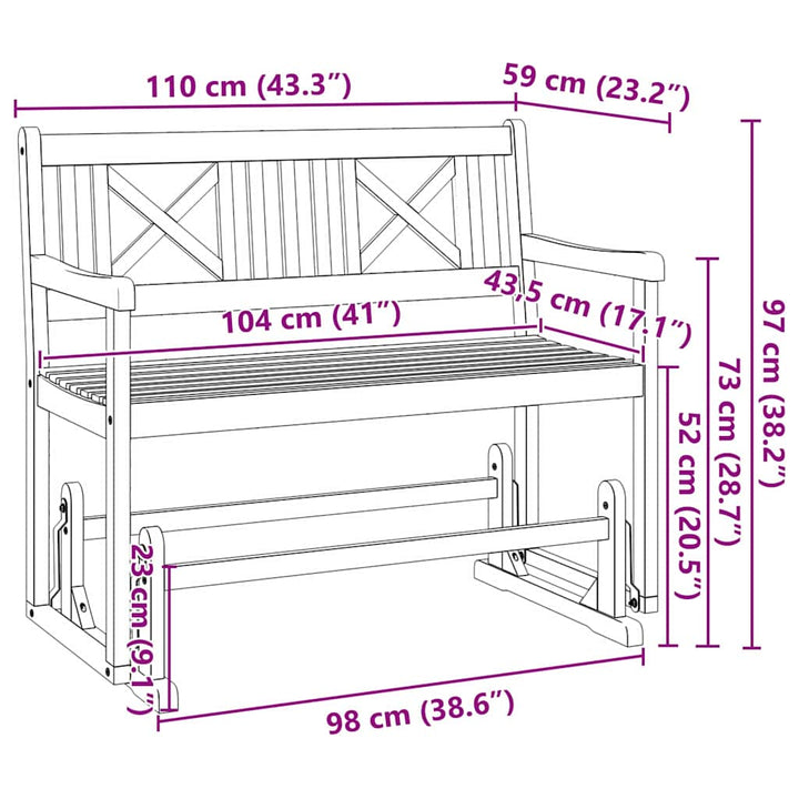Gyngesofa Brun 110 x 59 x 97 cm Massivt Akacietræ