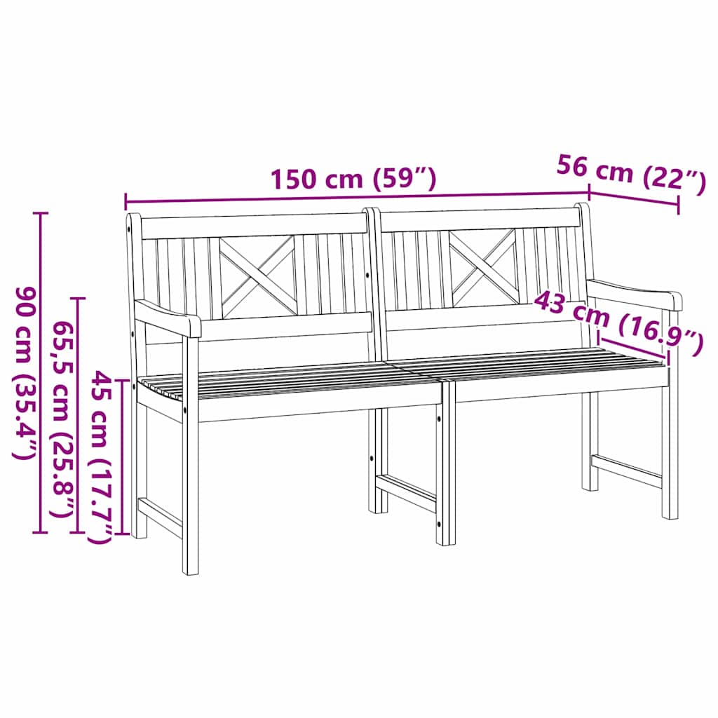 Havebænk Brun 150 x 56 x 90 cm Massivt Akacietræ