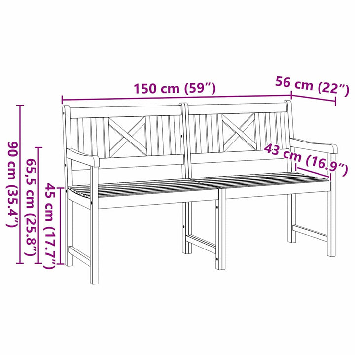 Havebænk Brun 150 x 56 x 90 cm Massivt Akacietræ