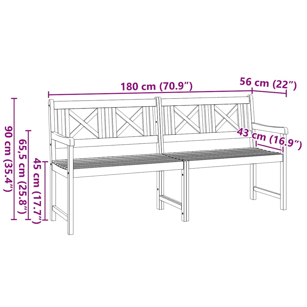 Havebænk Brun 180 x 56 x 90 cm Massivt Akacietræ