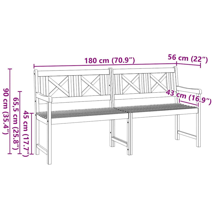 Havebænk Brun 180 x 56 x 90 cm Massivt Akacietræ