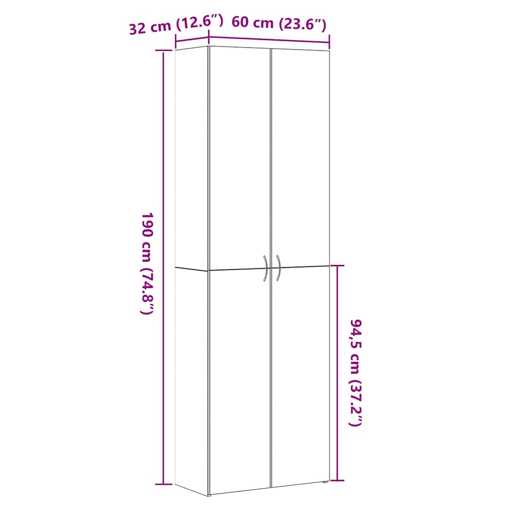 Kontorskab med hylde Sort eg 60 x 32 x 190 cm Konstrueret træ