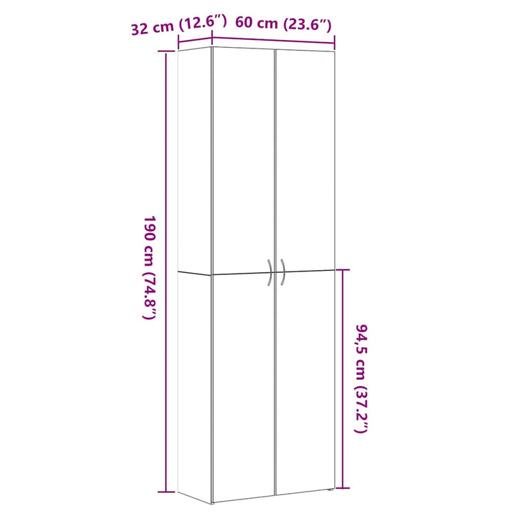 Kontorskab med hylde Sort eg 60 x 32 x 190 cm Konstrueret træ
