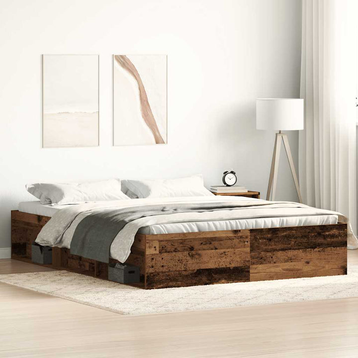 sengestel uden madras 150x200cm konstrueret træ antikt træ