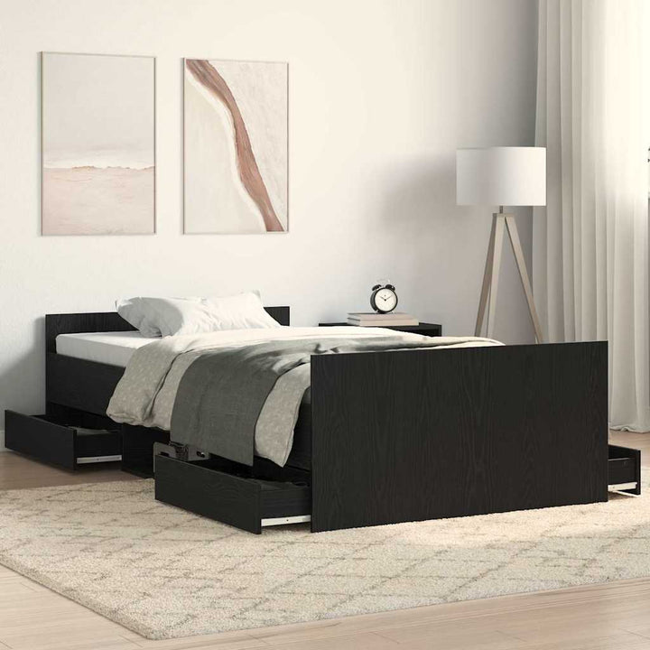 Sengestel med skuffe Sort eg 203 x 103 x 50 cm Konstrueret træ