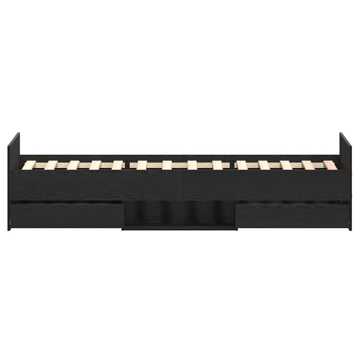 Sengestel med skuffe Sort eg 203 x 103 x 50 cm Konstrueret træ