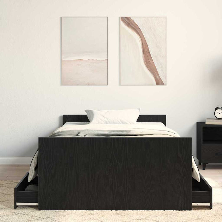 Sengestel med skuffe Sort eg 193 x 93 x 50 cm Konstrueret træ
