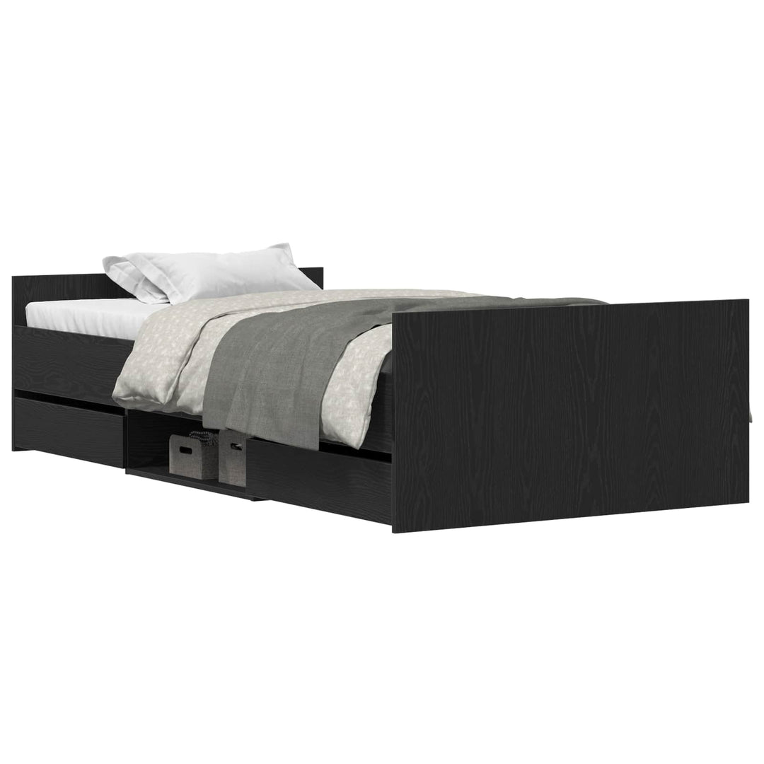 Sengestel med skuffe Sort eg 193 x 93 x 50 cm Konstrueret træ