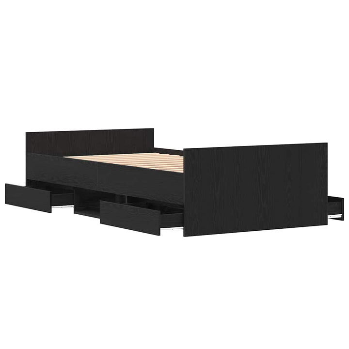 Sengestel med skuffe Sort eg 193 x 93 x 50 cm Konstrueret træ