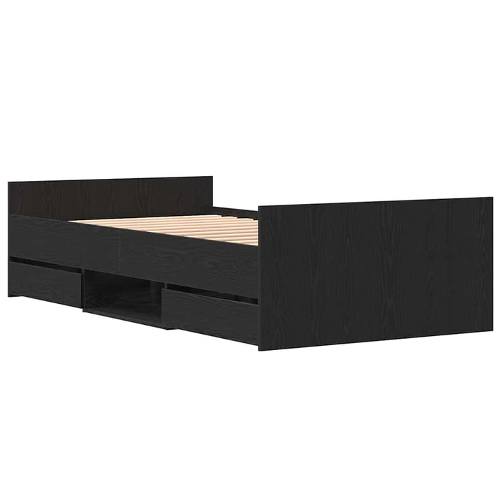 Sengestel med skuffe Sort eg 193 x 93 x 50 cm Konstrueret træ
