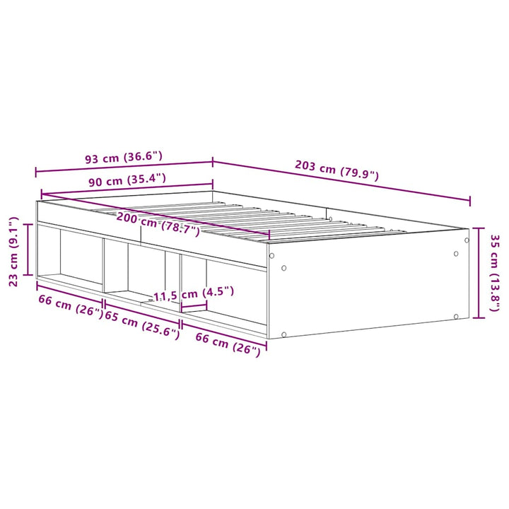 sengeramme 90x200 cm uden madras konstrueret træ sort eg