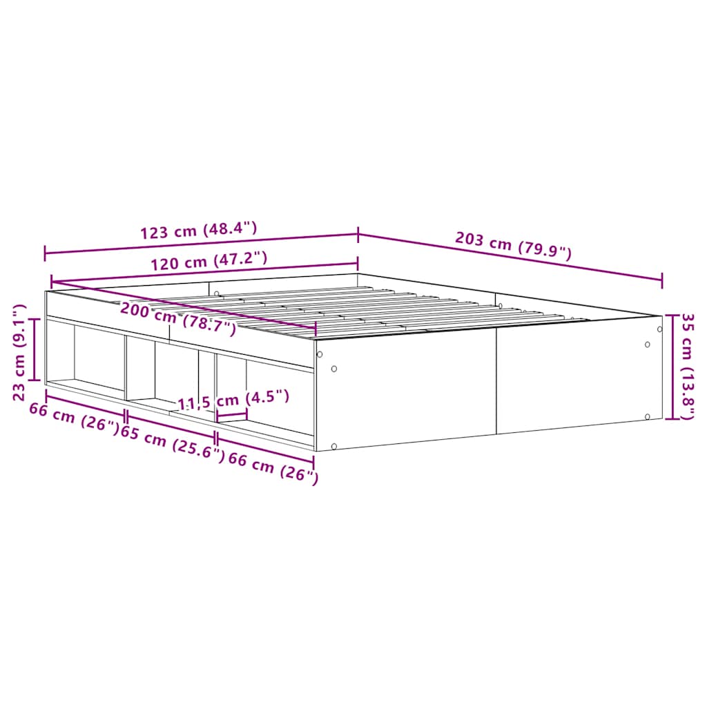sengestel uden madras 120x200 cm konstrueret træ sort eg