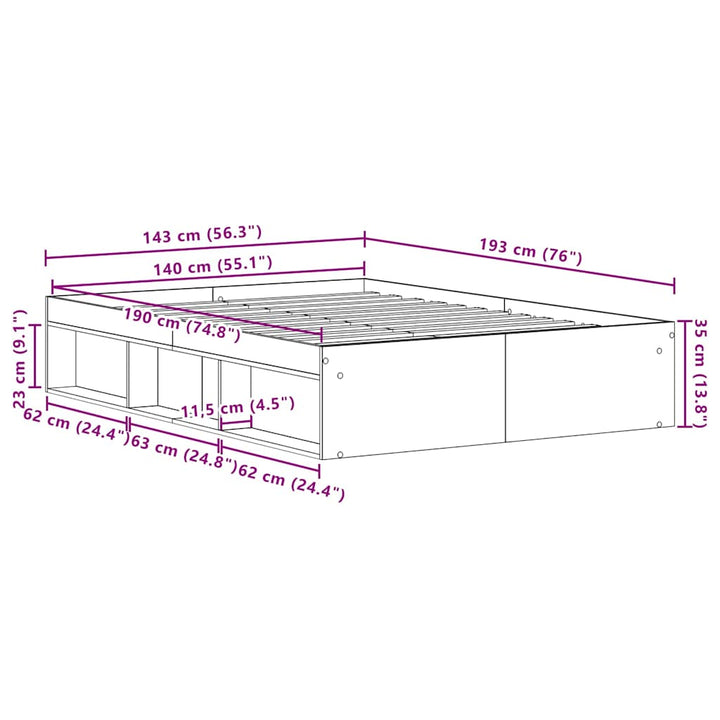 sengestel uden madras 140x190 cm konstrueret træ sort eg