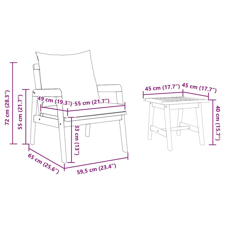 Bistrosæt med pude 3 pcs Brun Massivt Akacietræ