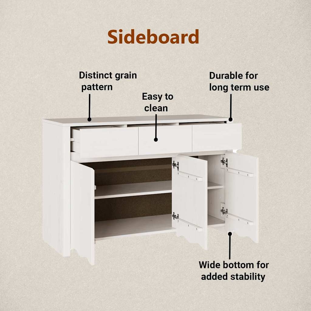 Sideboard Drammen Hvid 114 x 43 x 75,5 cm Massivt fyrretræ