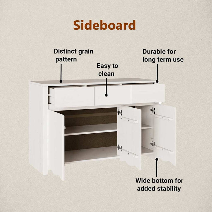 Sideboard Drammen Hvid 114 x 43 x 75,5 cm Massivt fyrretræ