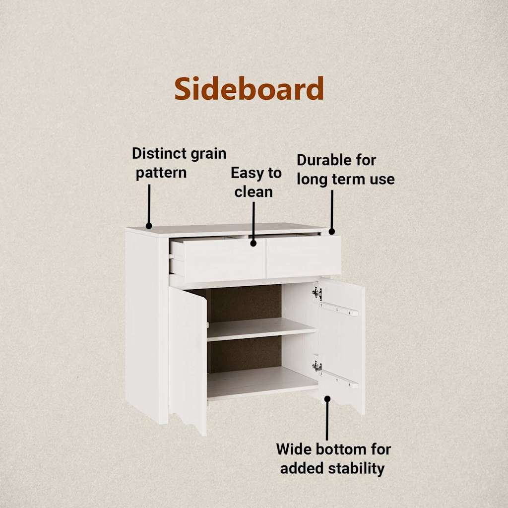 Sideboard Drammen Hvid 79 x 43 x 75.5 cm Massivt fyrretræ