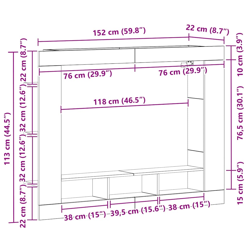TV-skab Gammelt træ 152 x 22 x 113 cm Konstrueret træ