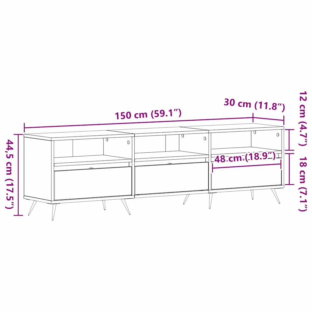 TV-skab Sort eg 150 x 30 x 44,5 cm Konstrueret træ