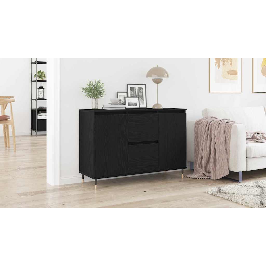 Sideboard med skuffe Sort eg 101,5 x 35 x 70 cm Konstrueret træ
