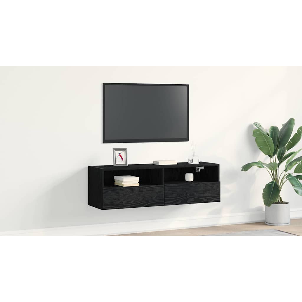 TV vægskab Vægmonteret Sort eg 100 x 30 x 30 cm Konstrueret træ