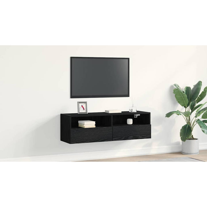 TV vægskab Vægmonteret Sort eg 100 x 30 x 30 cm Konstrueret træ