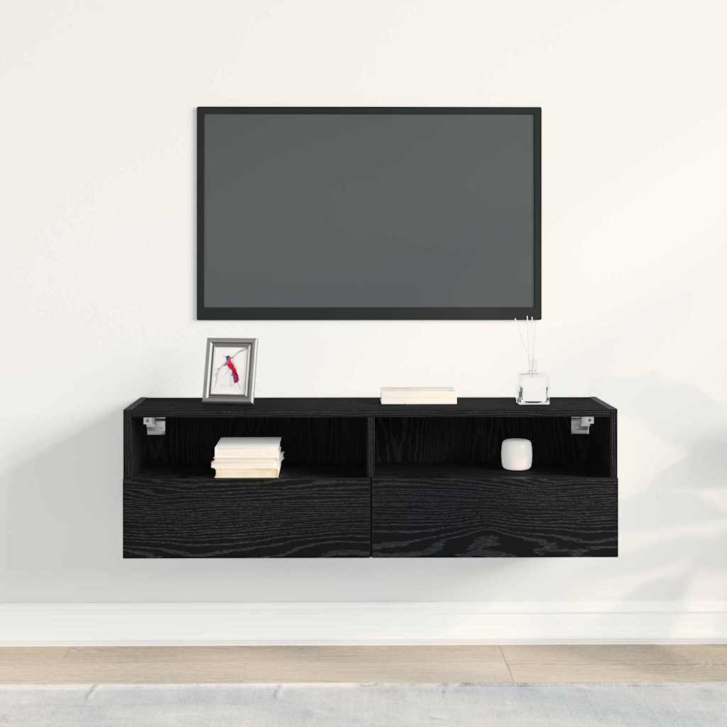 TV vægskab 100 x 30 x 30 cm Sort eg Konstrueret træ