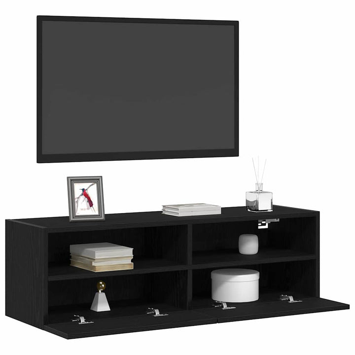 TV vægskab 100 x 30 x 30 cm Sort eg Konstrueret træ