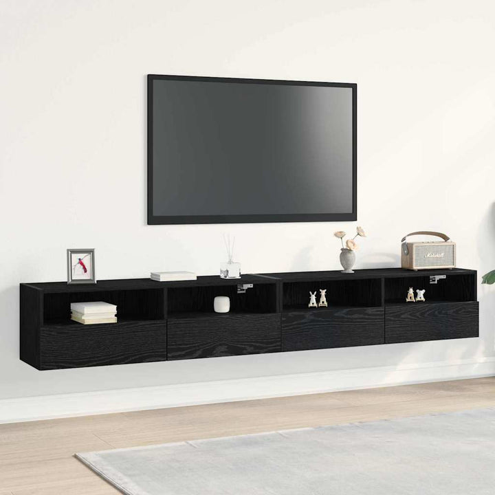 TV vægskab 2 pcs Sort eg 100 x 30 x 30 cm Konstrueret træ