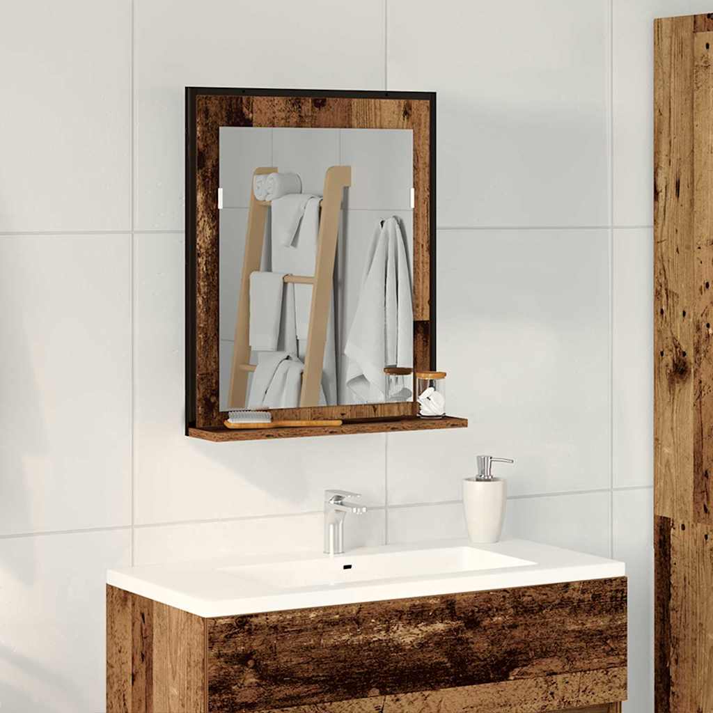 Spejl med hylde Gammelt træ 50 x 12 x 60 cm Glas og Ingeniørtræ
